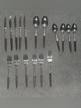 17 Pc Interpur INR2 Stainless Spoons Brown Faux Wood Handle Flatware MCM Japan